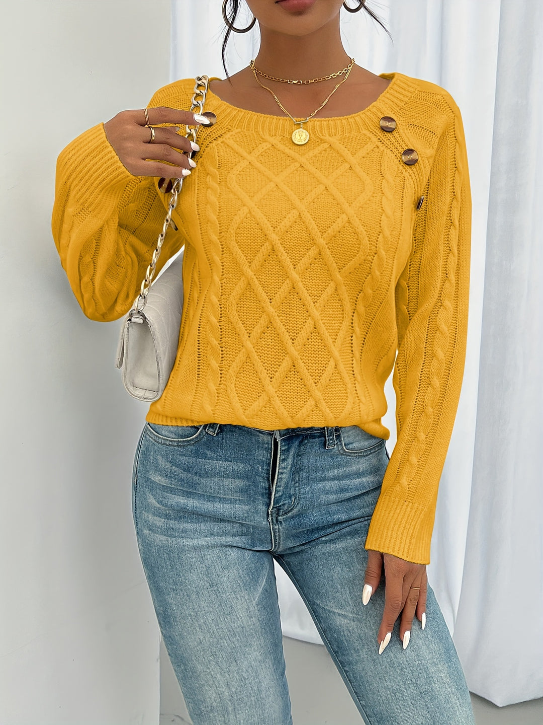 Genevieve | Cable-Textured Button Sweater