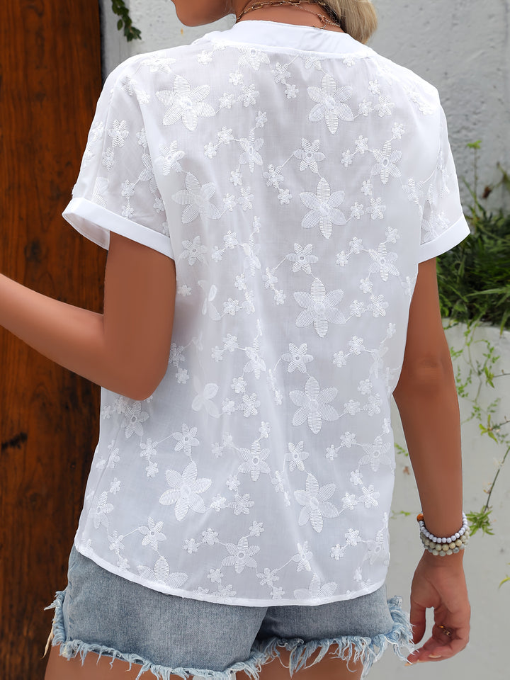 Fiona | Floral Textured V-Neck Blouse