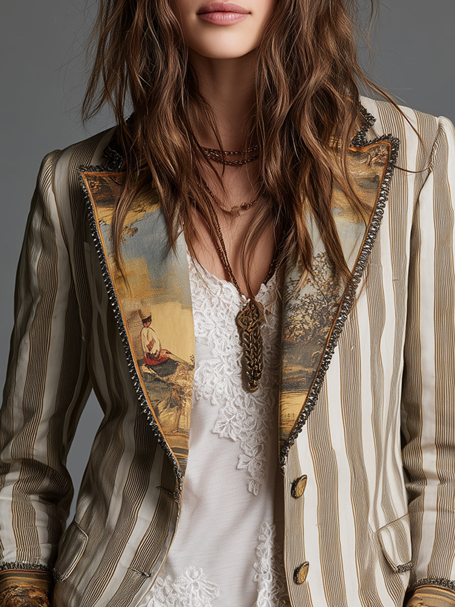 Celine | Artful Striped Lapel Blazer