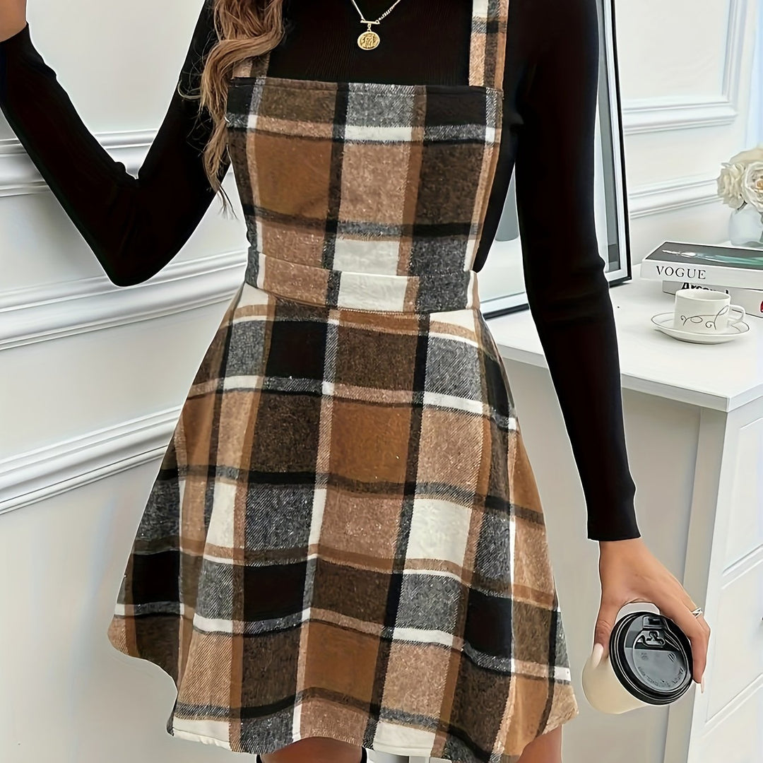 Estelle | Checkered A-Line Pinafore Dress