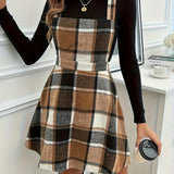 Estelle | Checkered A-Line Pinafore Dress