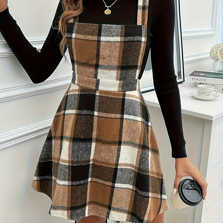Estelle | Checkered A-Line Pinafore Dress