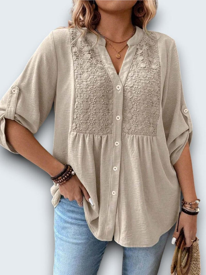 Tilda | Lace-Trimmed Button Blouse