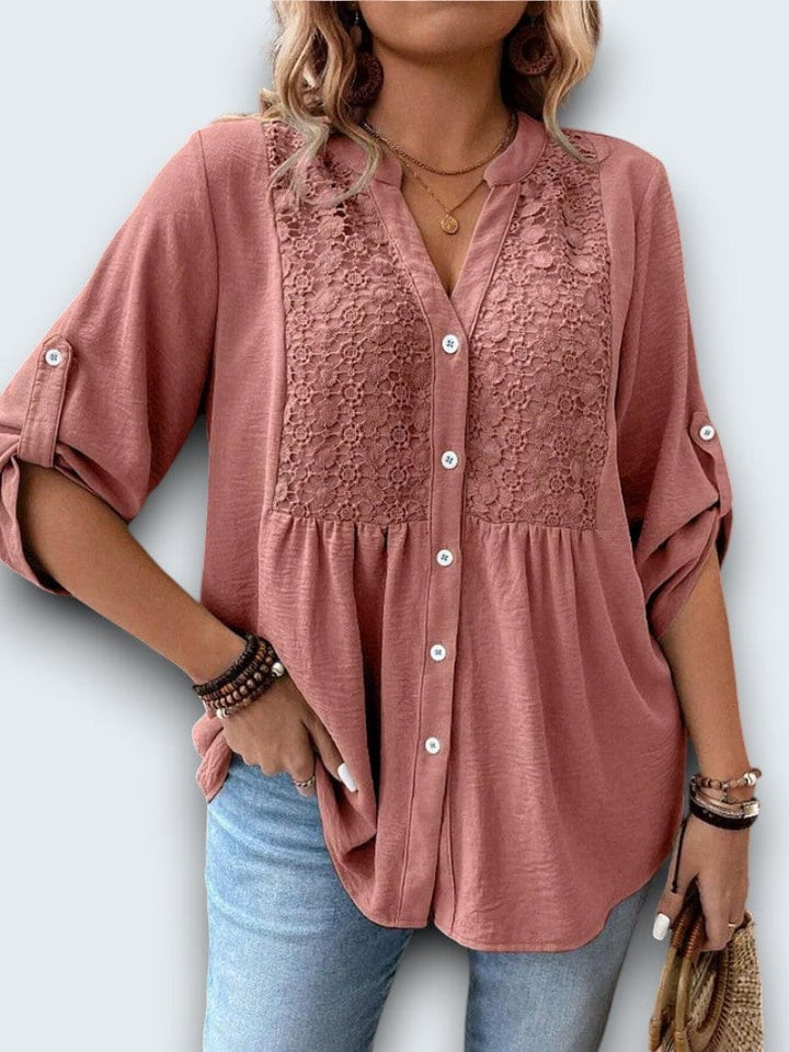 Tilda | Lace-Trimmed Button Blouse
