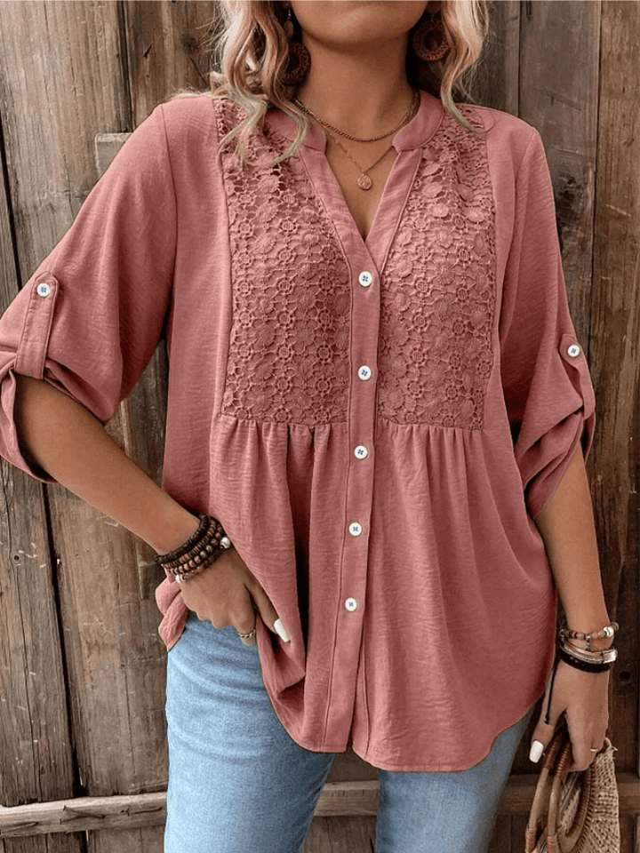 Tilda | Lace-Trimmed Button Blouse