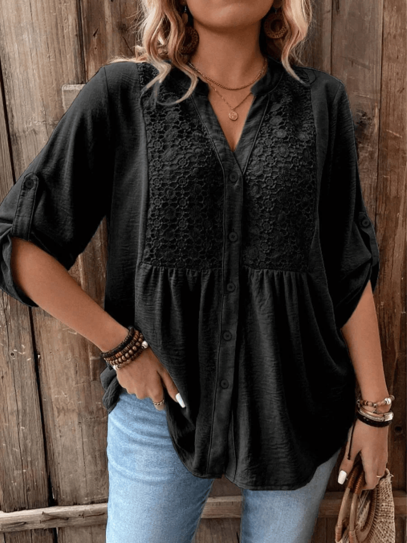 Tilda | Lace-Trimmed Button Blouse