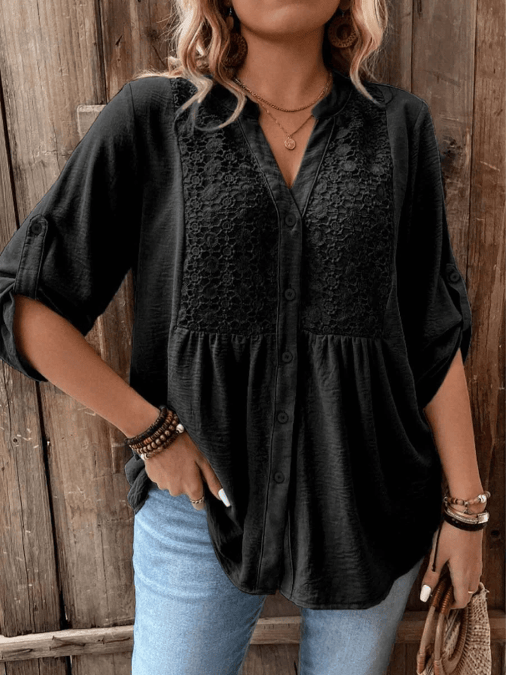 Tilda | Lace-Trimmed Button Blouse