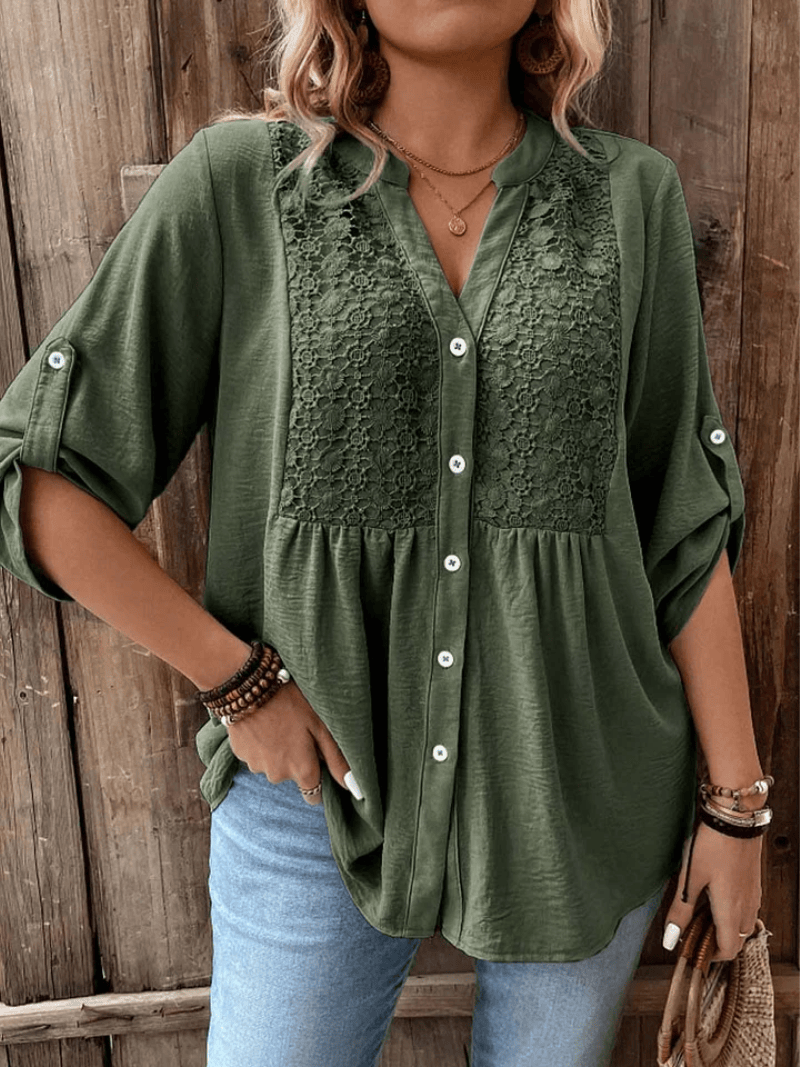 Tilda | Lace-Trimmed Button Blouse