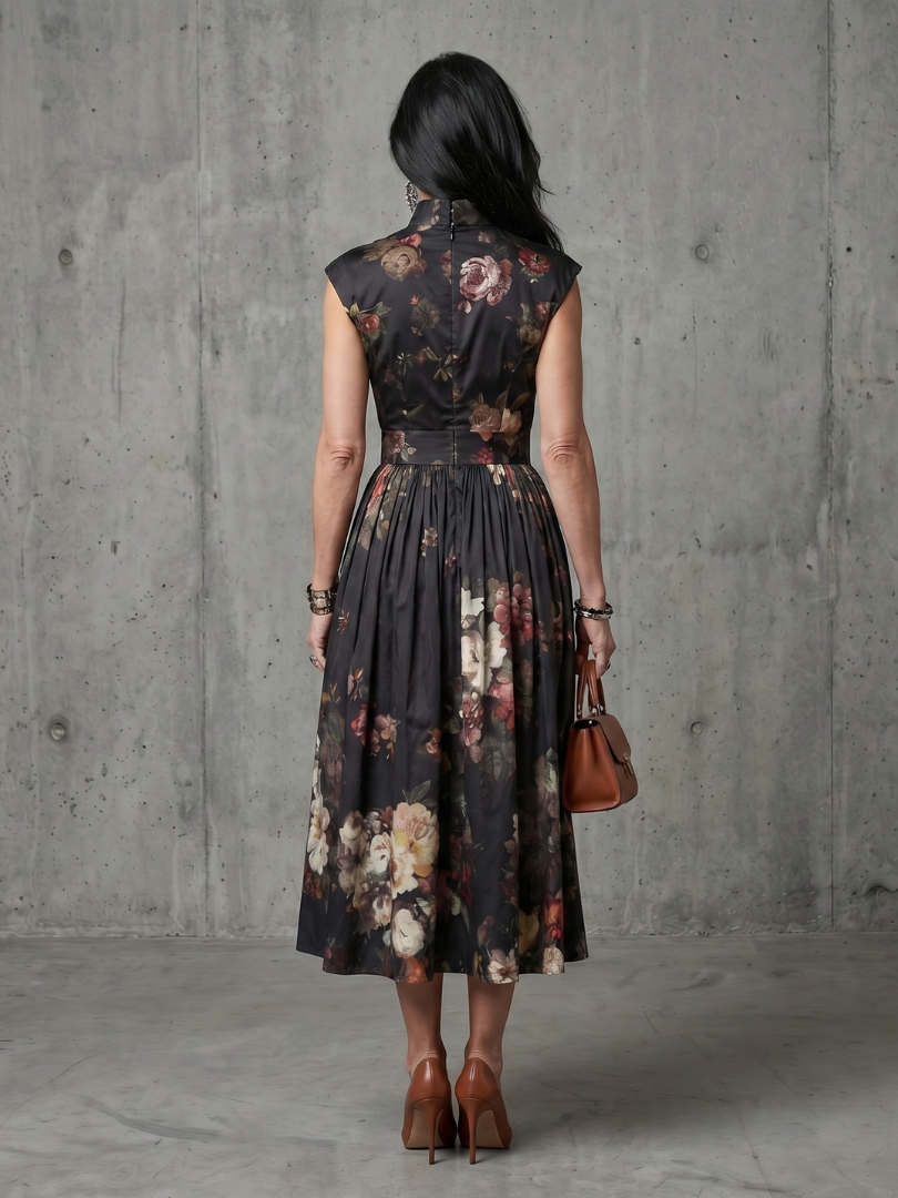 Esther | High-Neck Keyhole Floral Midi Dress