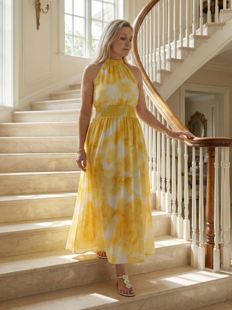 Marlene | Gathered Halter Midi Dress