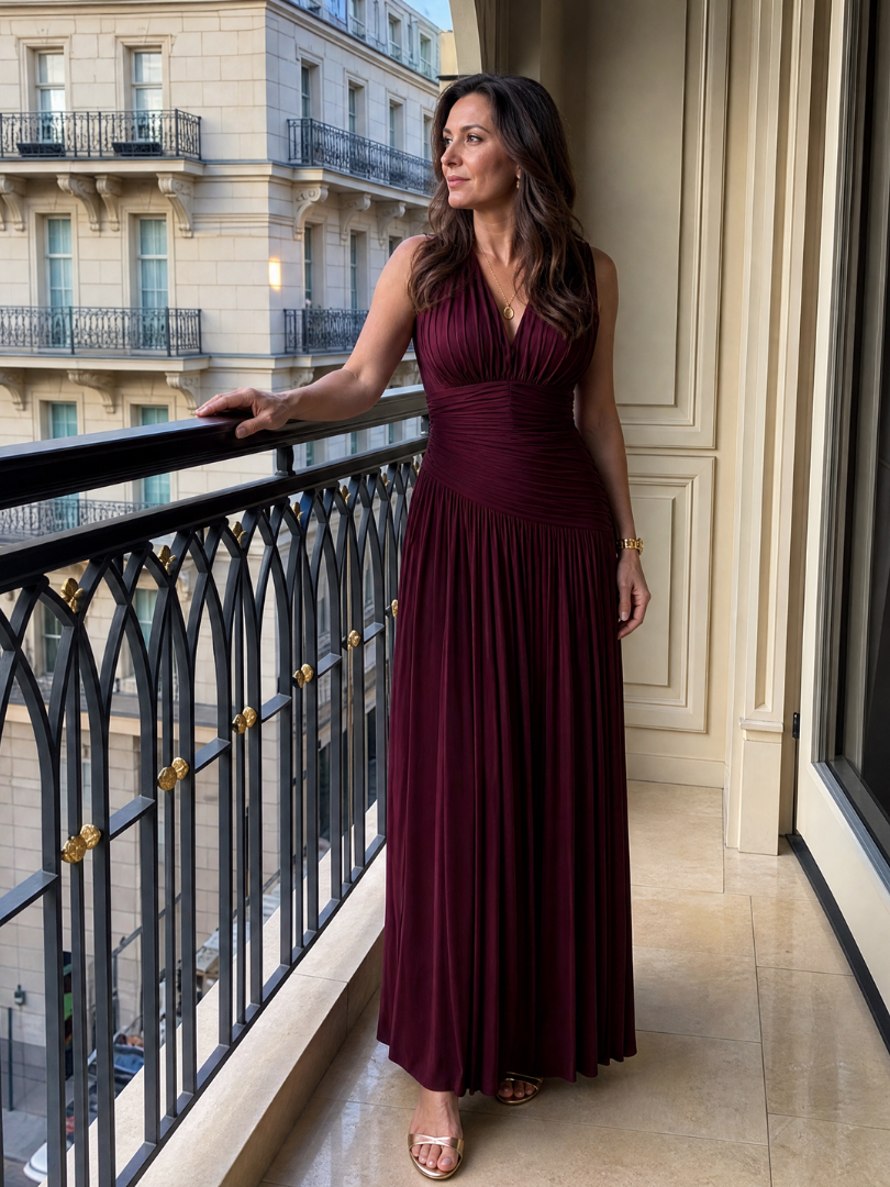 Sylvia | Sleeveless Pleated V-Neck Evening Dress