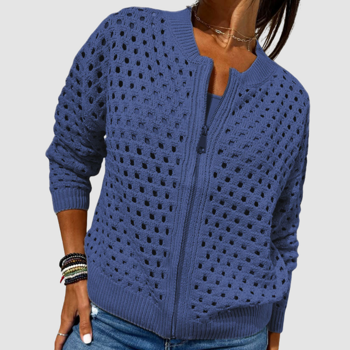 Mireille | Open-Weave Zip-Front Cardigan