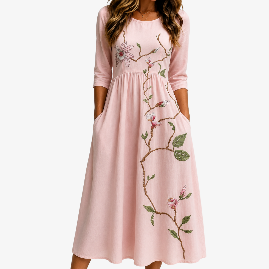 Caroline | Embroidered Floral Midi Dress