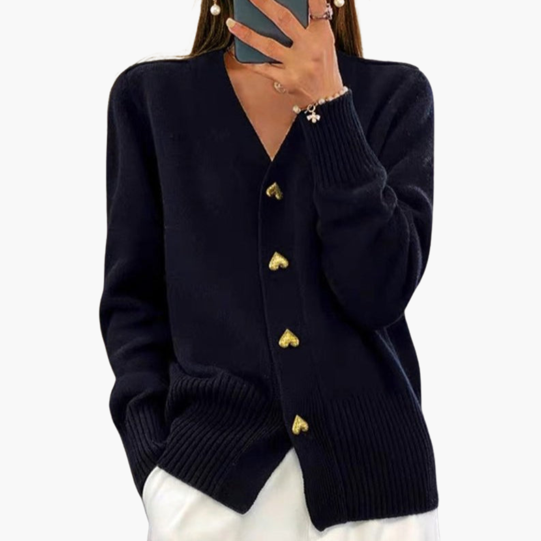Miriam | Refined Heart-Button Cardigan