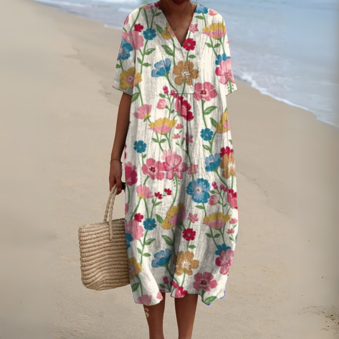 Adele | Painterly Floral V-Neck Dress