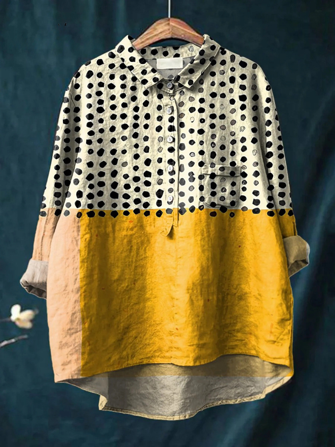 Verena | Color-Blocked Dot-Print Shirt