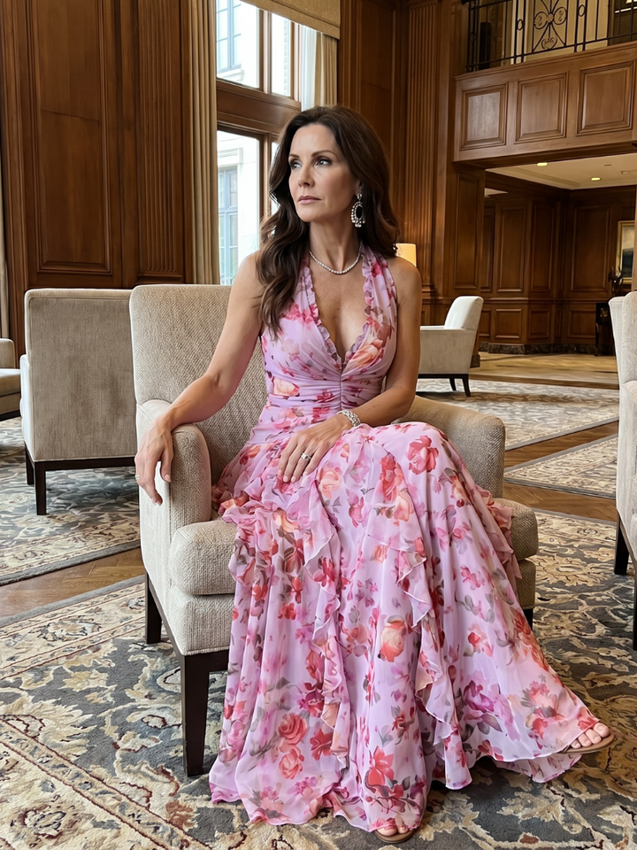 Lucille | Halter Neck Floral Maxi Dress