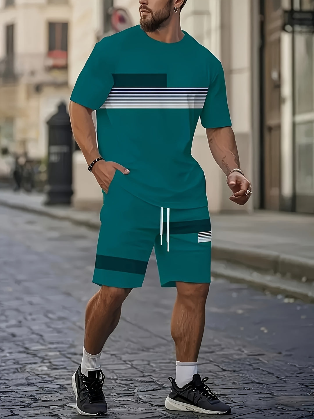Trent | Men's Colour Block Crew Neck T-Shirt & Shorts Set