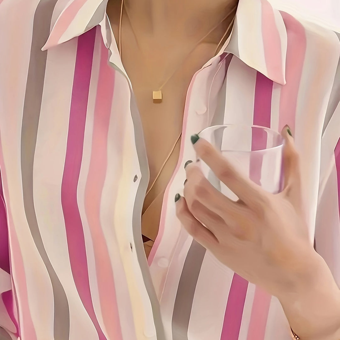 Celeste | Women's Multicolour Stripe Long Sleeve Button Shirt