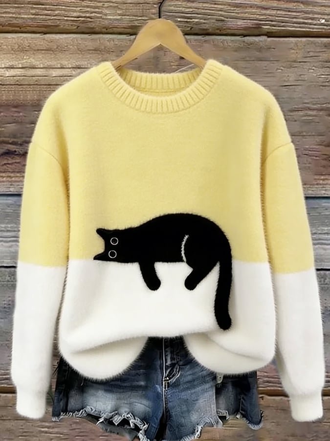 Corabelle | Playful Cat Print Oversized Sweater