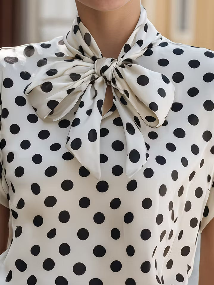 Millicent | Polka Dot Bow-Neck Blouse