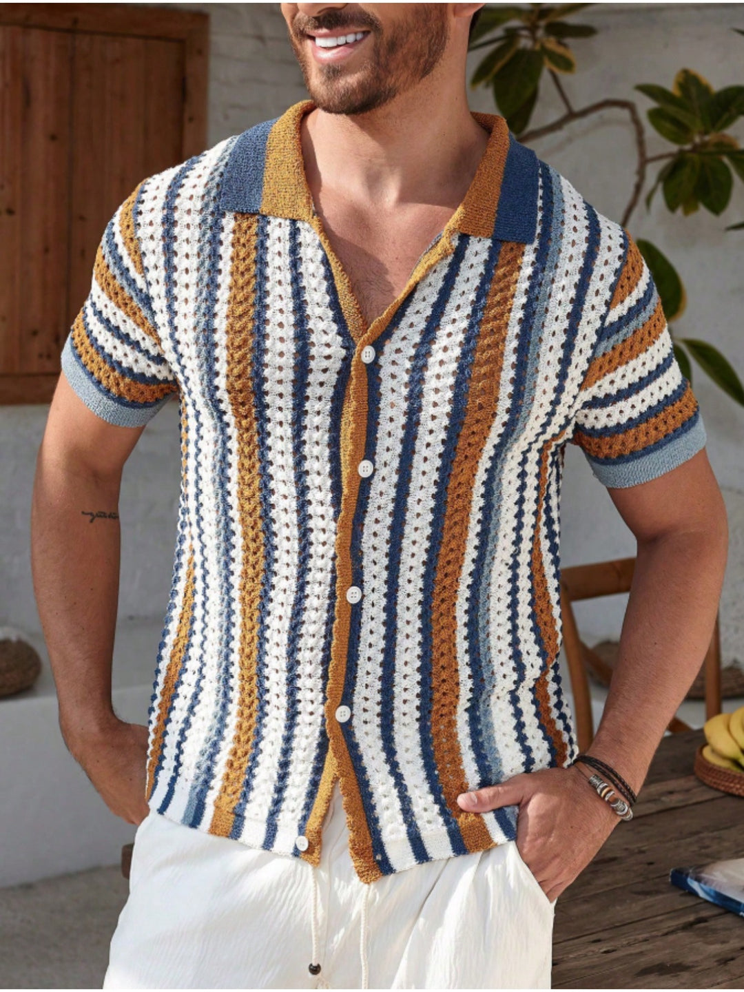 Lido | Men's Striped Knit Short Sleeve Polo