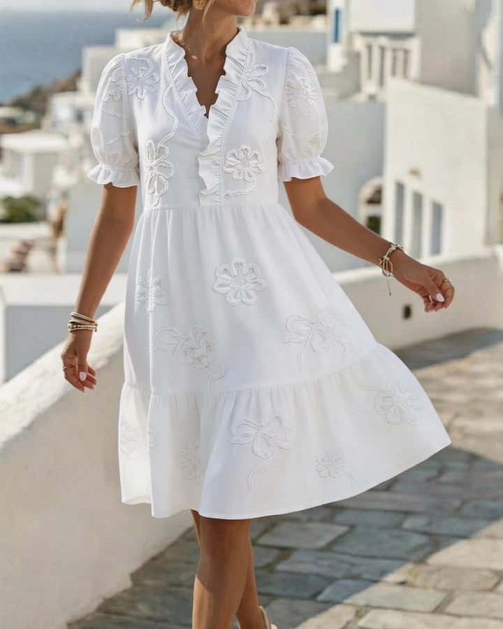 Grace | Embroidered Ruffle Midi Dress
