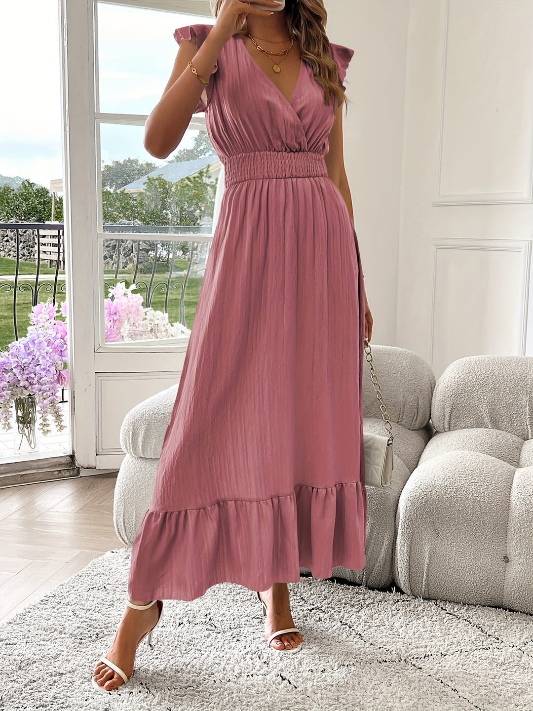 Seraphina | Ruffled V-Neck Midi Dress