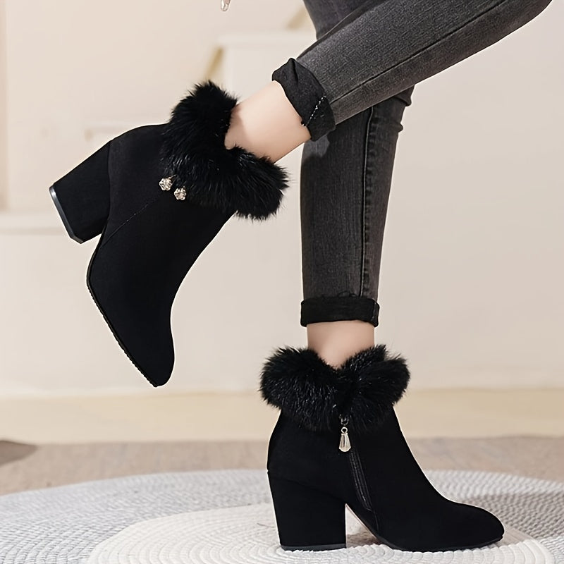 Katrina | Plush-Trimmed Heeled Ankle Boots