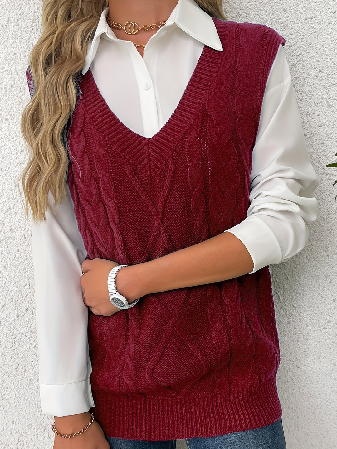 Cambria | Cable-Knit V-Neck Sweater Vest