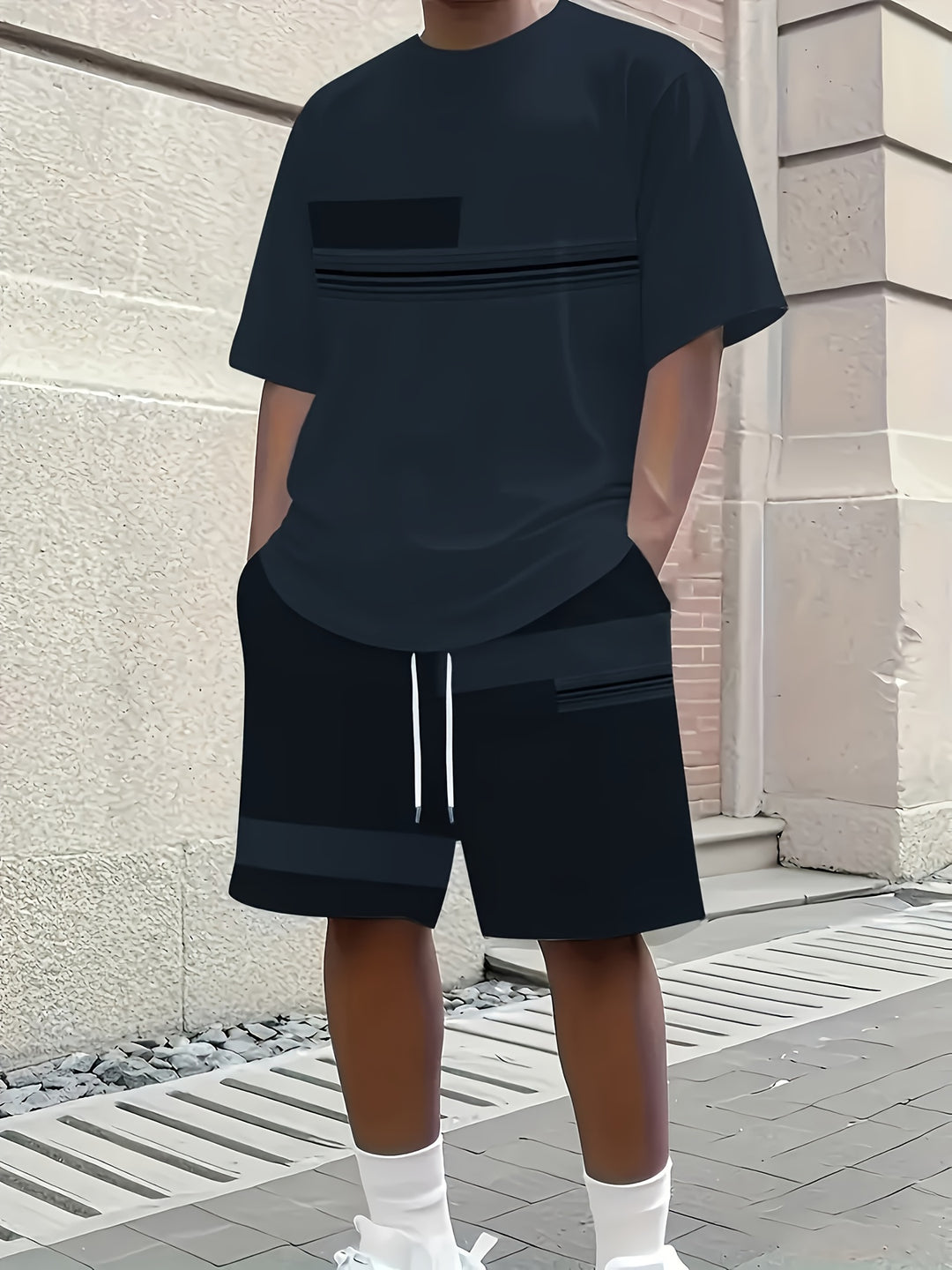 Trent | Men's Colour Block Crew Neck T-Shirt & Shorts Set
