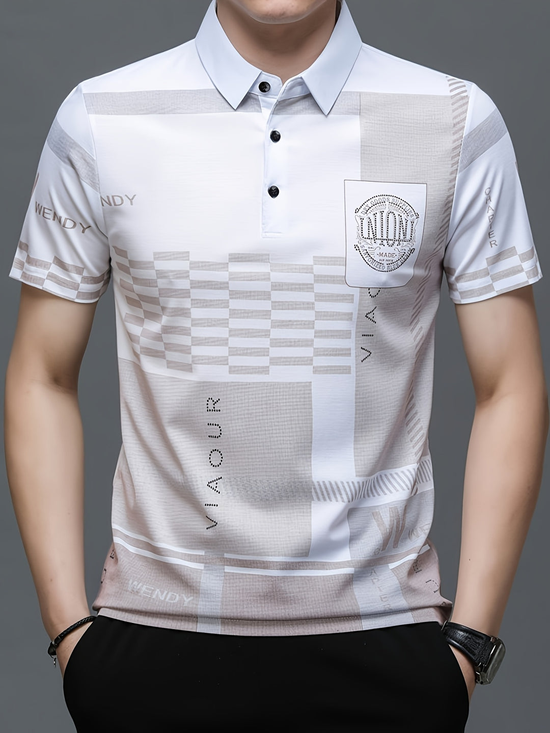 Harmon | Men's Colour-Block Geometric Knit Polo