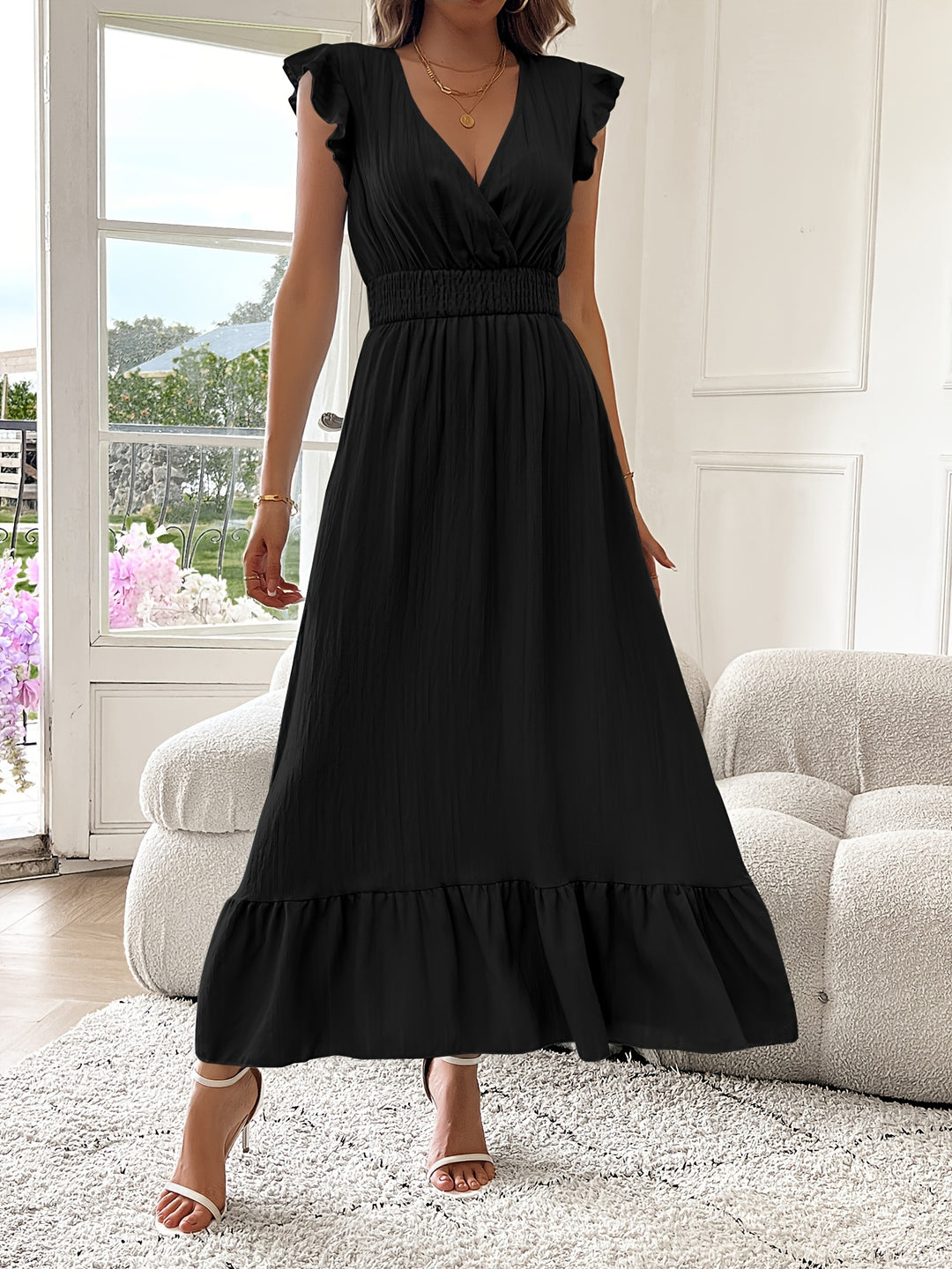 Seraphina | Ruffled V-Neck Midi Dress