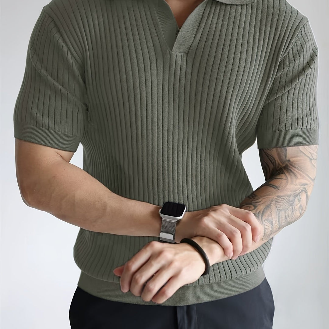 Lorenzo | Men's Ribbed Knit Open-Collar Polo