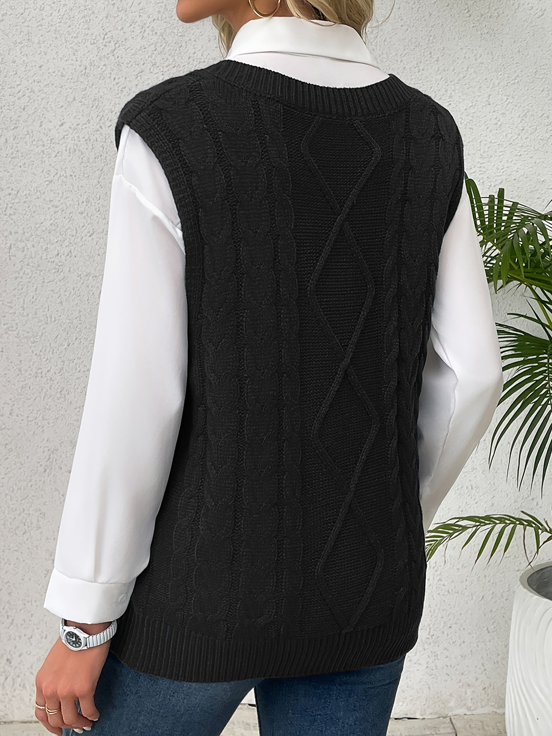 Cambria | Cable-Knit V-Neck Sweater Vest