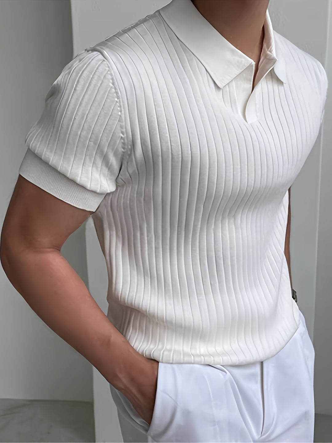Lorenzo | Men's Ribbed Knit Open-Collar Polo