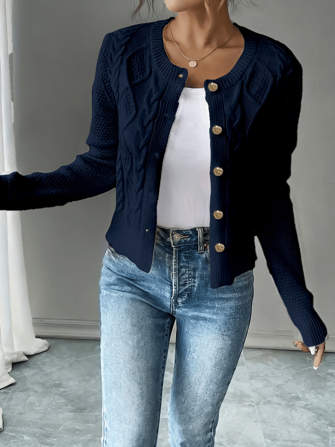 Eleanor | Cable-Knit Button-Front Cardigan