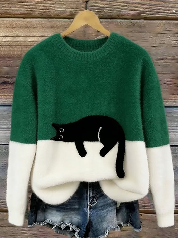Corabelle | Playful Cat Print Oversized Sweater
