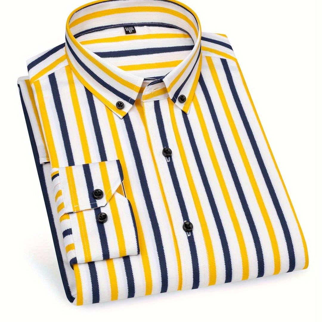 Stroud | Men's Slim Fit Bold Stripe Long Sleeve Dress Shirt
