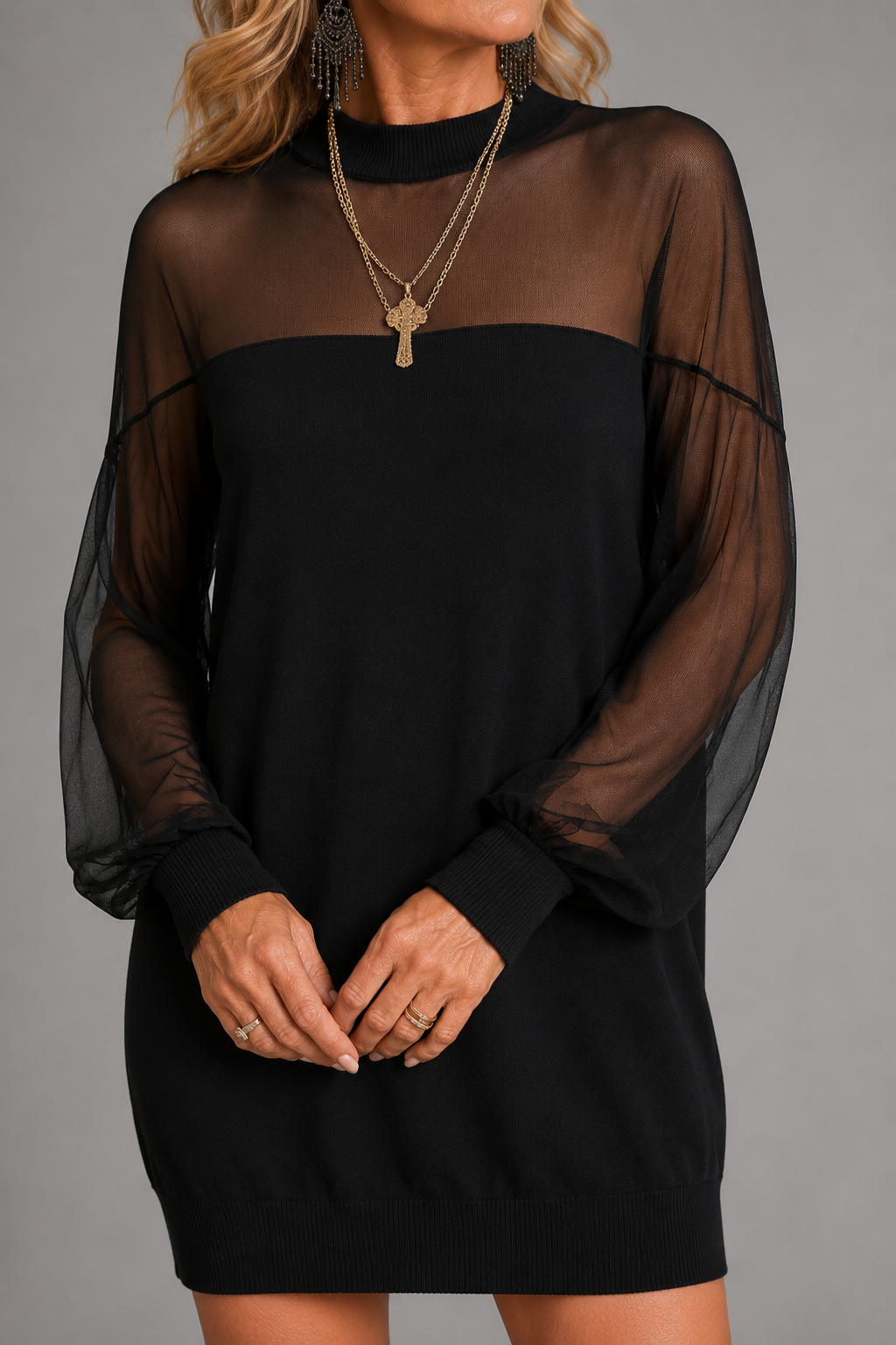 Genevra | Sheer-Sleeve Mini Dress