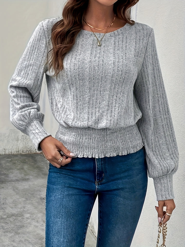 Mara | Smocked-Hem Long Sleeve Top