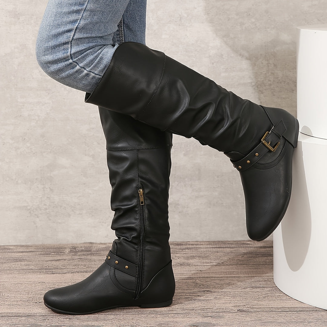Katrina | Slouchy Buckle Knee-High Boots