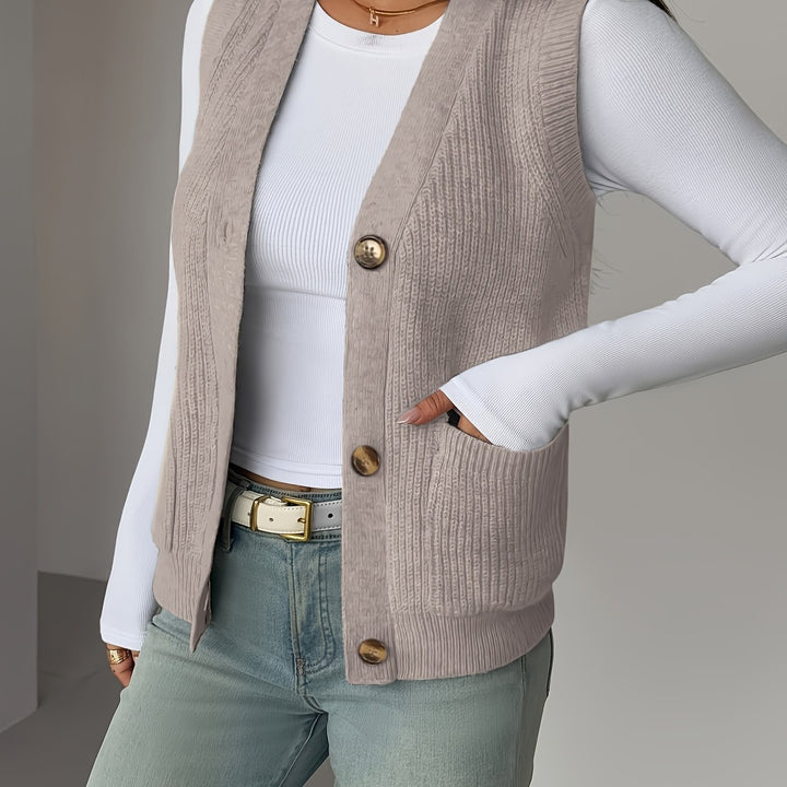 Fern | Buttoned V-Neck Knit Vest