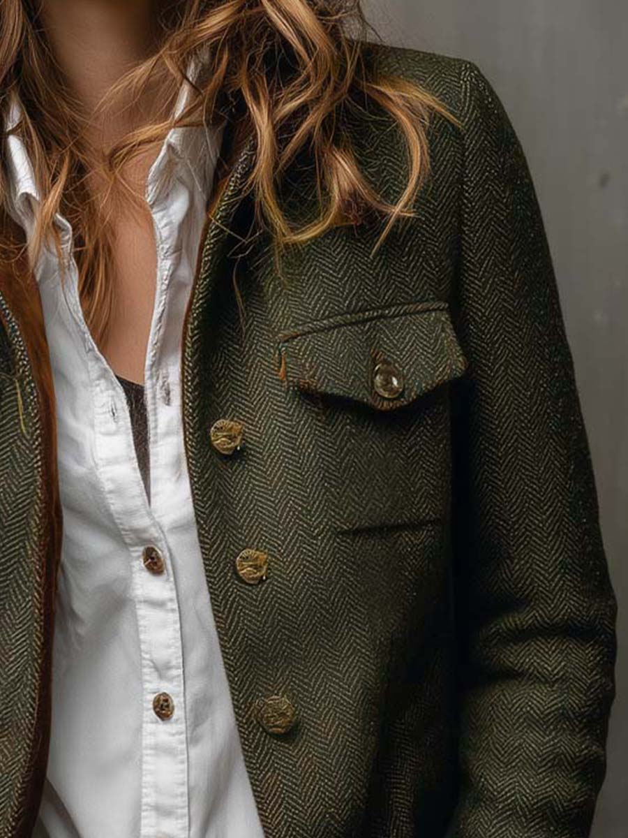 Agnes | Herringbone Contrast-Trim Blazer