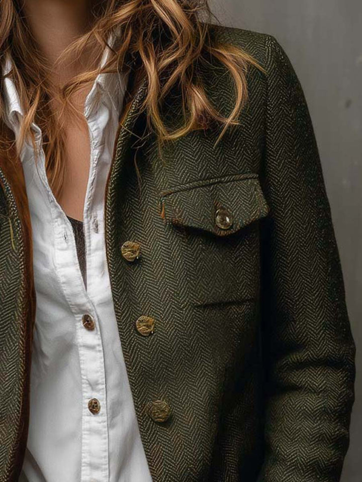 Agnes | Herringbone Contrast-Trim Blazer