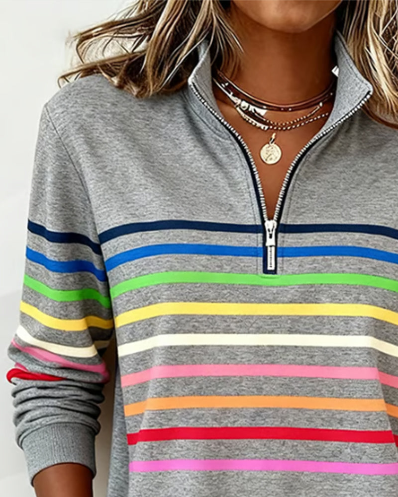 Heather | Half-Zip Striped Sweatshirt