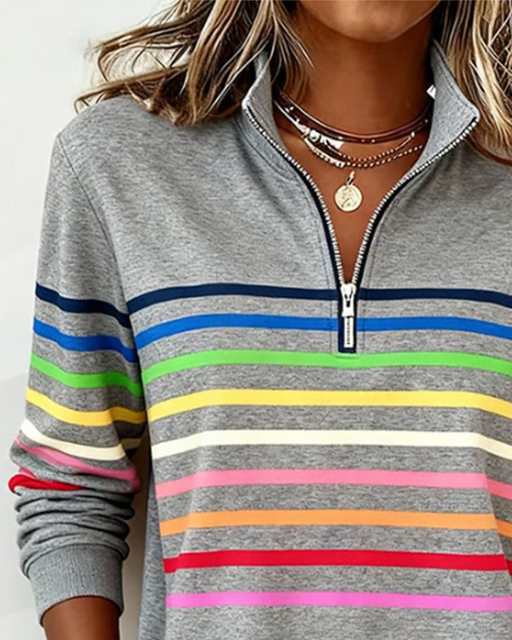 Heather | Half-Zip Striped Sweatshirt
