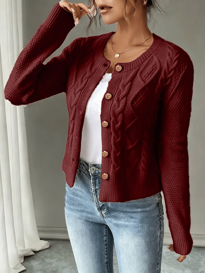 Eleanor | Cable-Knit Button-Front Cardigan