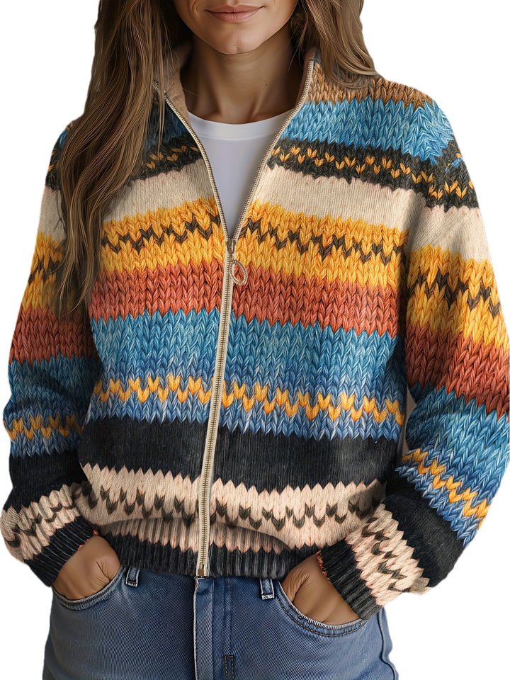 Kathryn | Zip-Front Patterned Knit Cardigan
