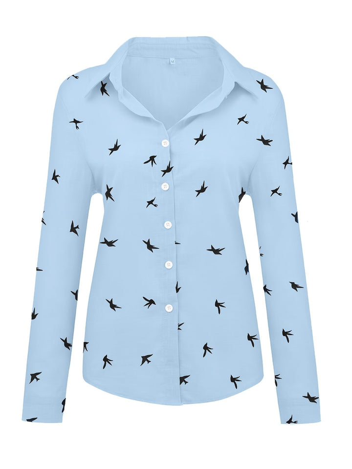 Phoebe | Bird Print Button-Up Shirt